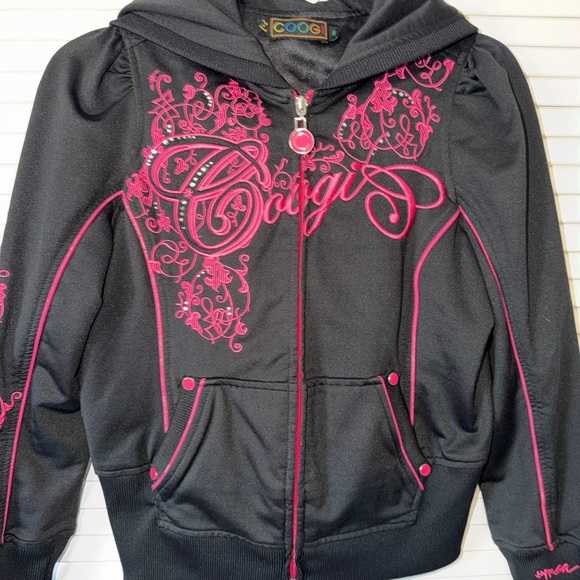 COOGI Sweaters - Vintage COOGI Black Hoodie with Pink Embroidery